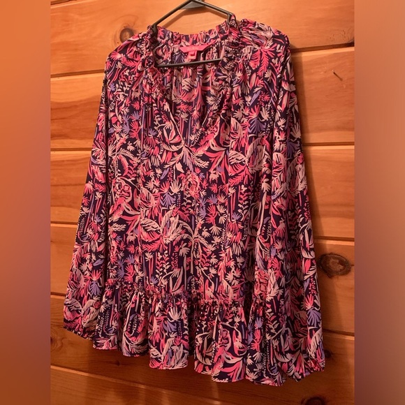 Lilly Pulitzer Savanna Top Bright Navy Swing Of Things Monkey Print Size M. - Picture 1 of 9